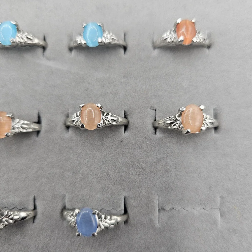Ring Lot 21 Piece Silver Tone Glass Cabochons Sizes 5-8 Black Yellow Orange Blue - Picture 8 of 9
